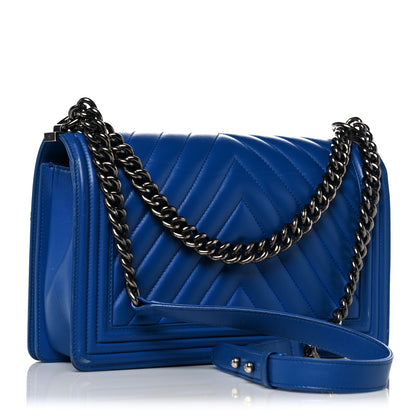 Chanel Calfskin Chevron Quilted New Medium Boy Flap Bright Blue 3 of 24