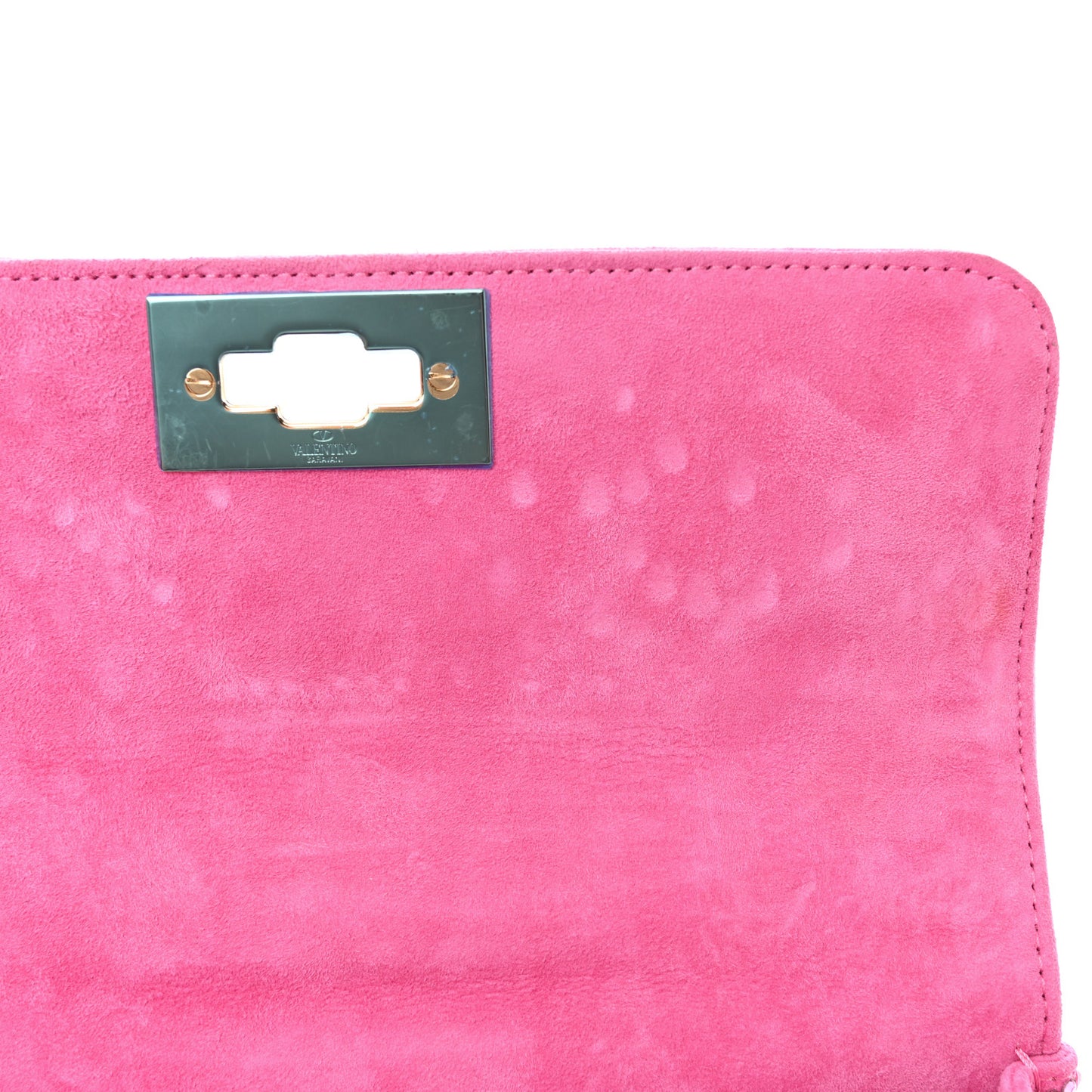 Crystal Suede Enamel Medium Roman Stud Shoulder Bag Pink PP