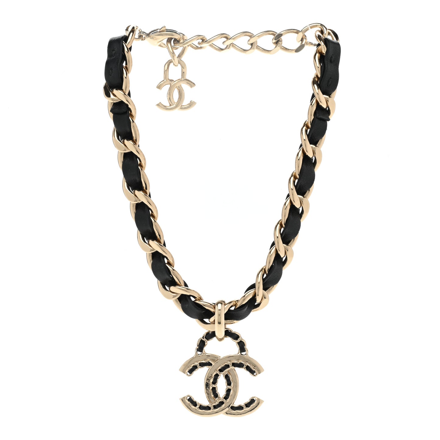 Metal Lambskin CC Choker Necklace Black Gold