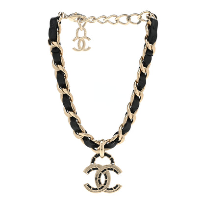 Chanel Metal Lambskin CC Choker Necklace Black Gold 3 of 6