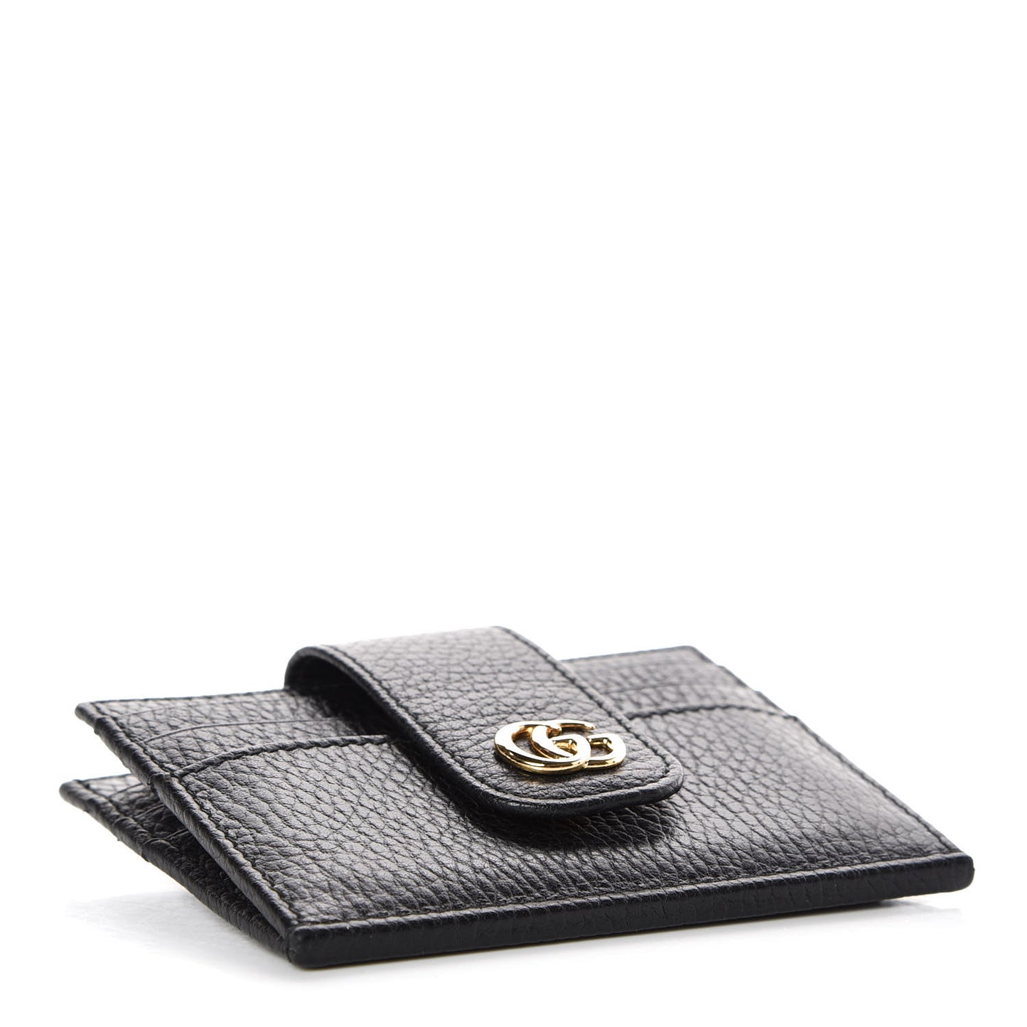 Pebbled Calfskin GG Marmont Card Case Black