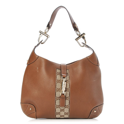 Gucci Calfskin Monogram Piston Lock Jackie O Hobo Tan 1 of 15