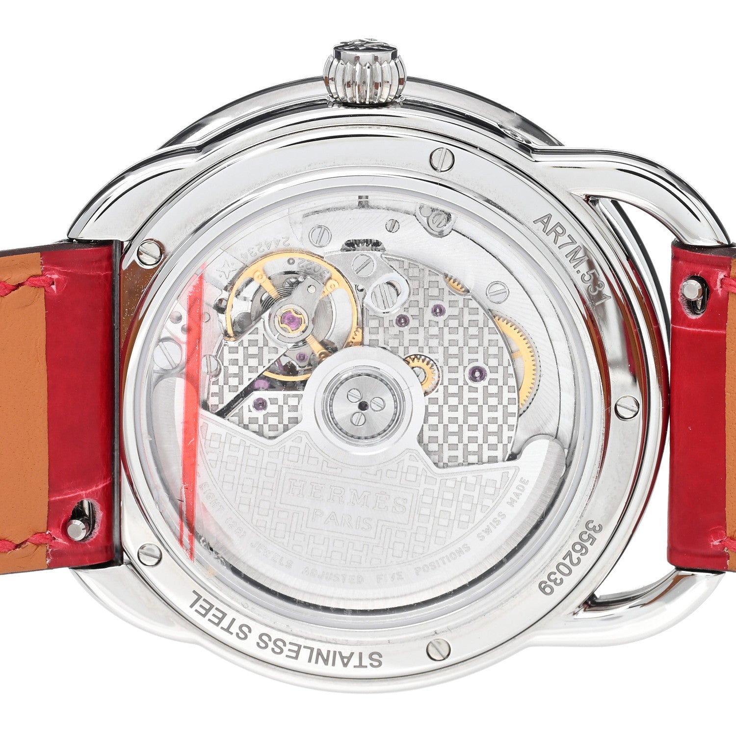 Hermes Stainless Steel Alligator Diamond Bezel 38mm Arceau Petite Lune Automatic Watch Braise 4 of 5