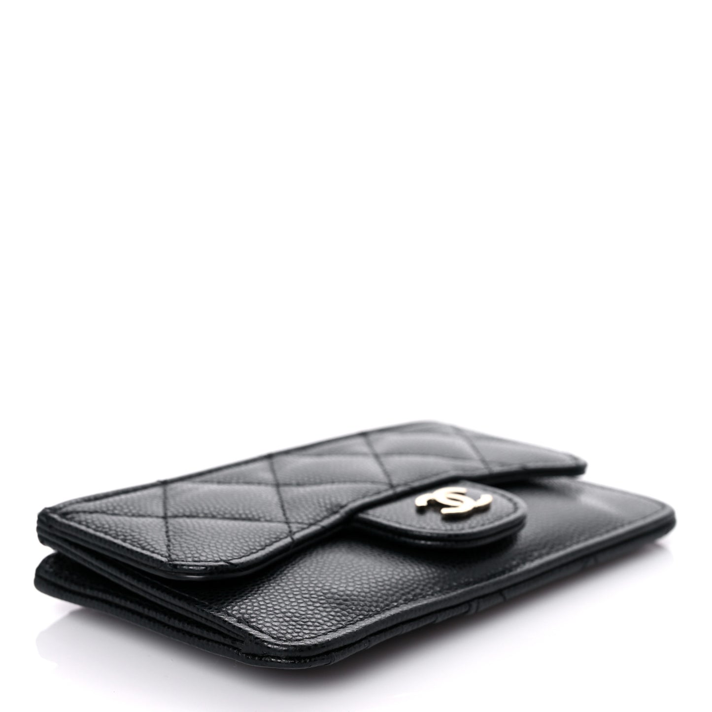 Caviar Quilted Flap Zip Card Holder Black