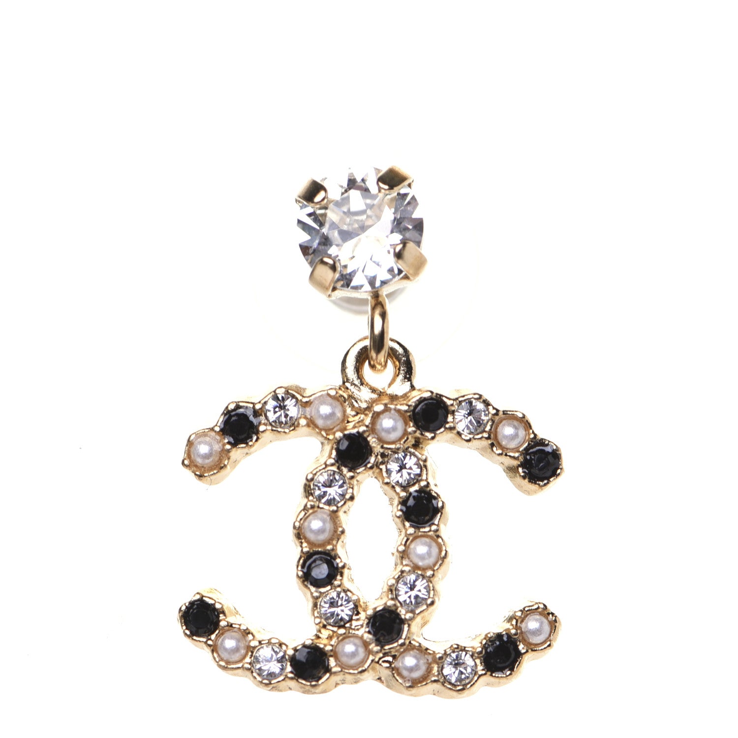Chanel Resin Crystal Pearl CC Drop Earrings Gold Black 4 of 8