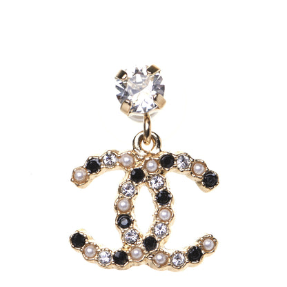 Chanel Resin Crystal Pearl CC Drop Earrings Gold Black 4 of 8