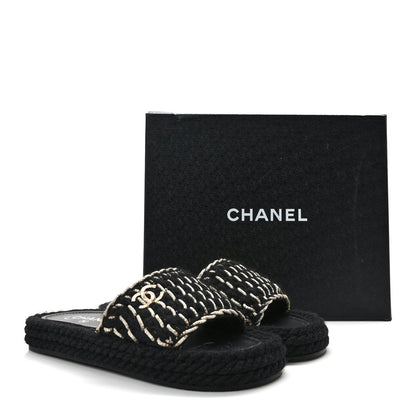 Chanel Braided Knit CC Mules 38 Black Gold 9 of 9