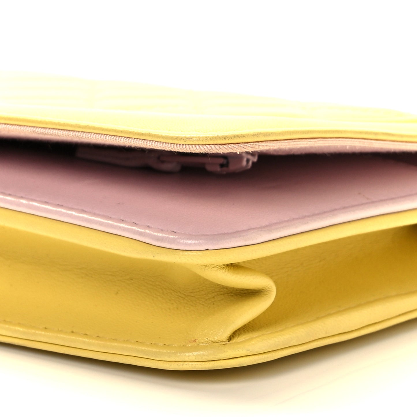 Lambskin Quilted Wallet on Chain WOC Yellow