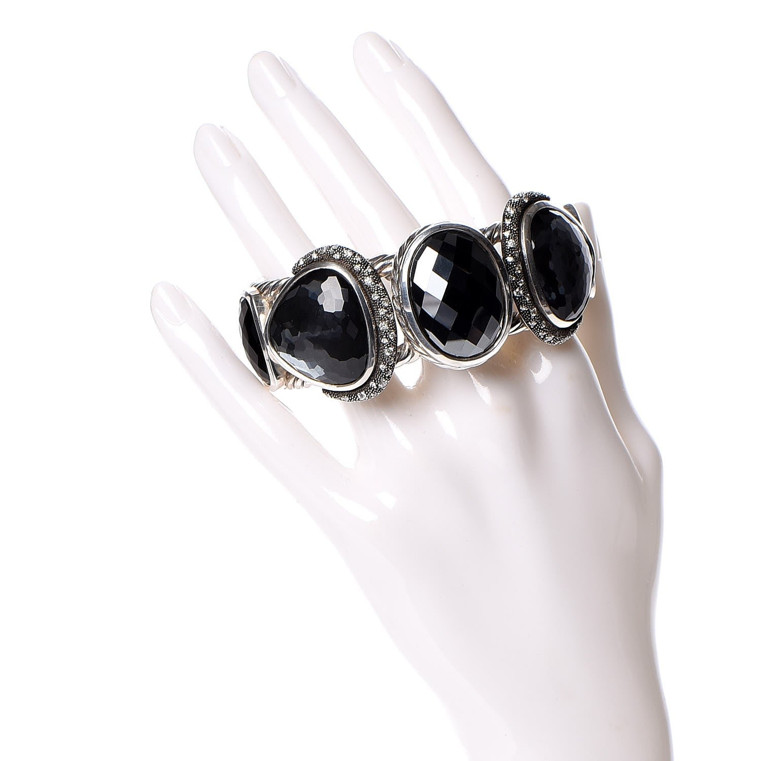 David Yurman Sterling Silver Diamond Hematine Gray Orchid Onyx Moonlight Cuff 2 of 6