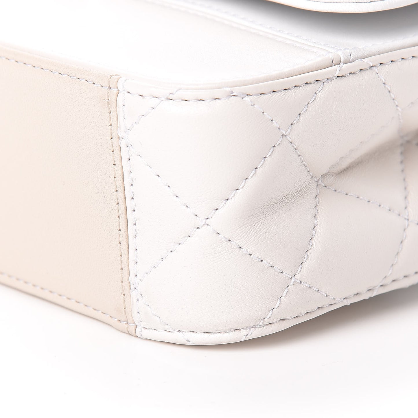 Lambskin Calfskin Quilted Shoulder Flap Bag Beige White