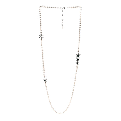 Chanel Pearl Star CC Long Necklace Green White Silver 3 of 4