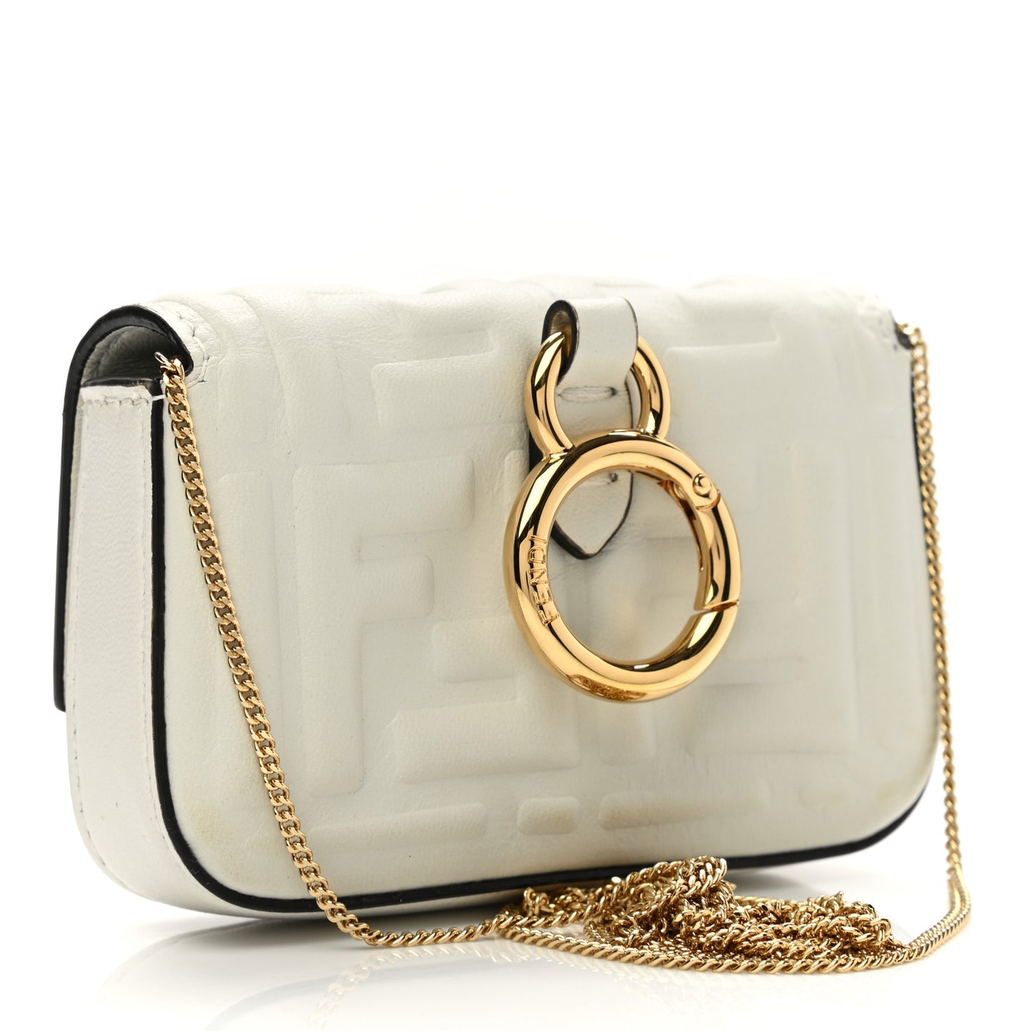 Nappa Matisse FF Embossed Nano Baguette Charm White