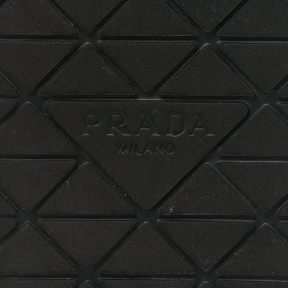 Prada Nappa Soft Metal Triangle Logo Padded Slingback Wedge Sandals 38.5 Black 7 of 8