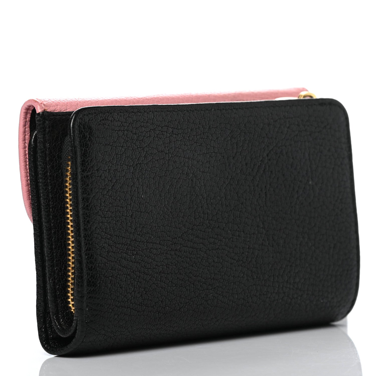 Miu Miu Goatskin Madras Bi-Color Bi-Fold Wallet Rosa Black 2 of 8