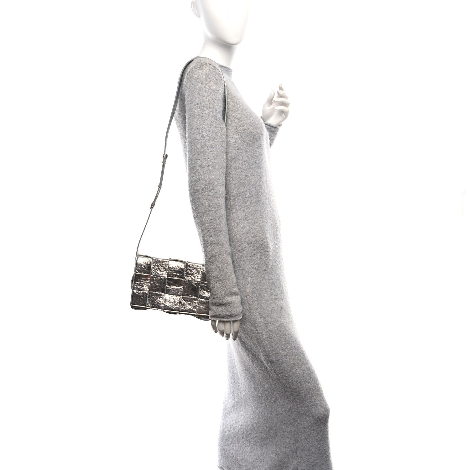Bottega Veneta Metallic Lambskin Maxi Intrecciato Cassette Crossbody Bag Silver 4 of 31