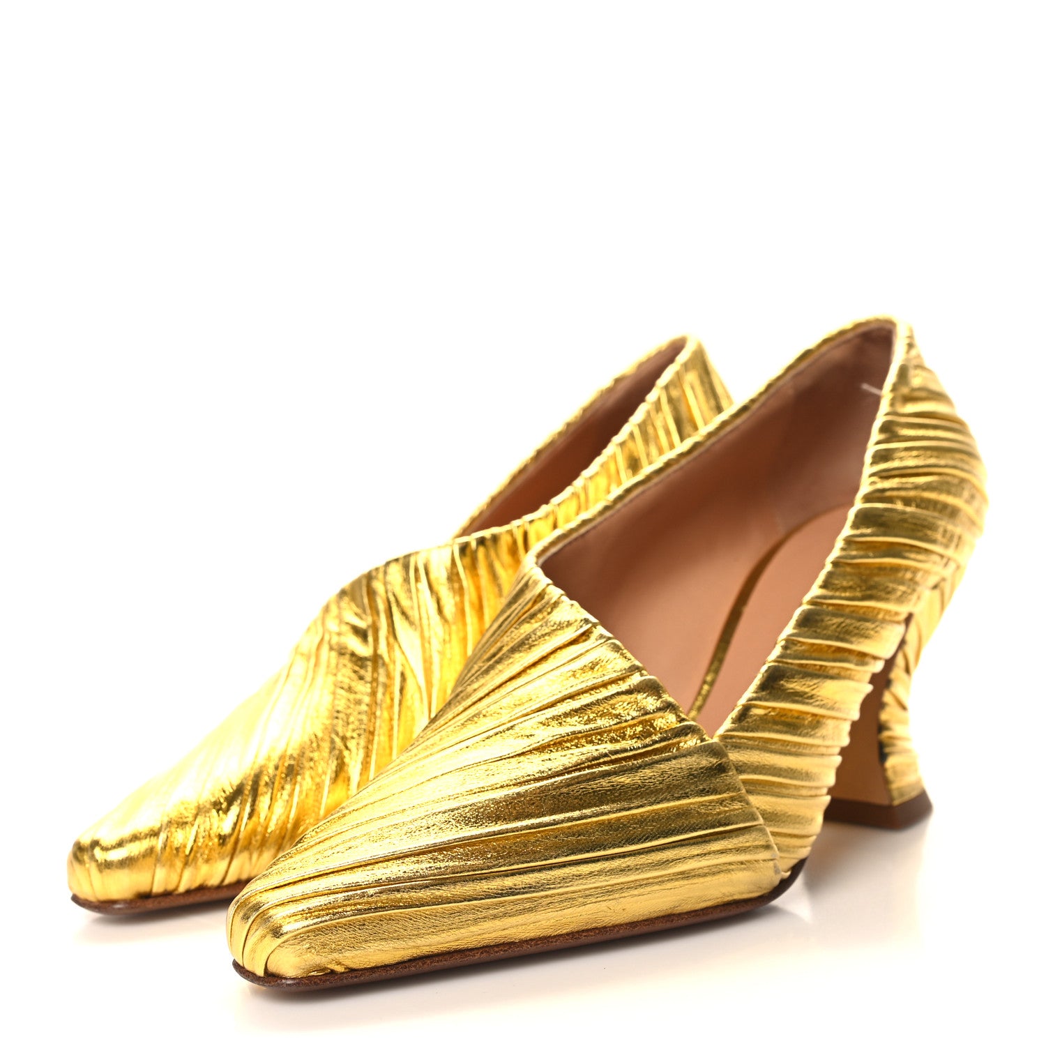 Bottega Veneta Metallic Bark Nappa Almond Pumps 37 Gold 3 of 8
