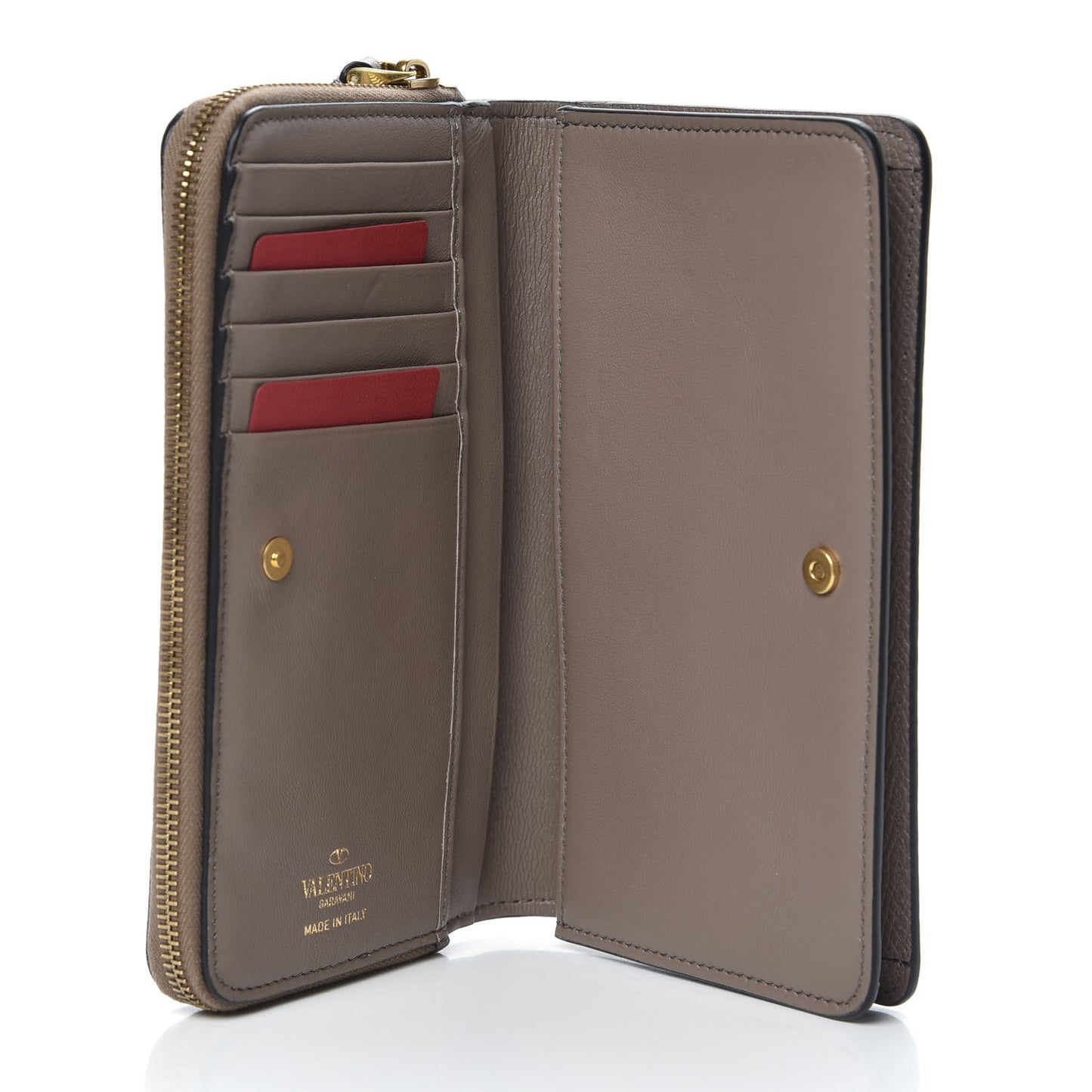 Grainy Calfskin Vlogo Zip Around Wallet Clay
