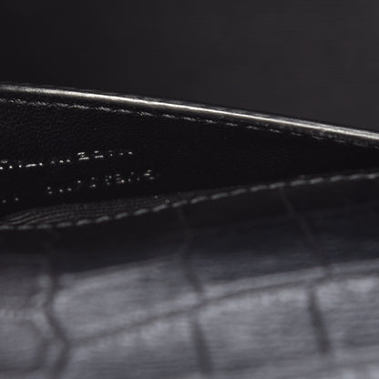 Saint Laurent Calfskin Crocodile Embossed Medium Classic Monogram Kate Tassel Satchel Black 9 of 9