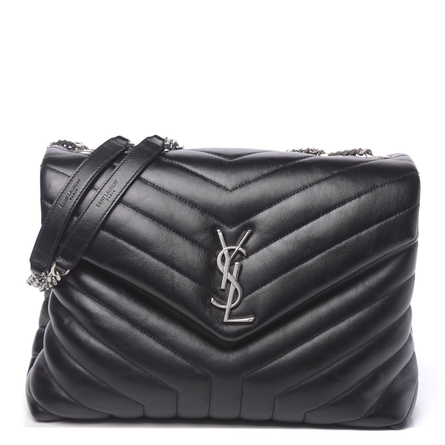 Calfskin Y Quilted Monogram Medium Loulou Chain Satchel Black