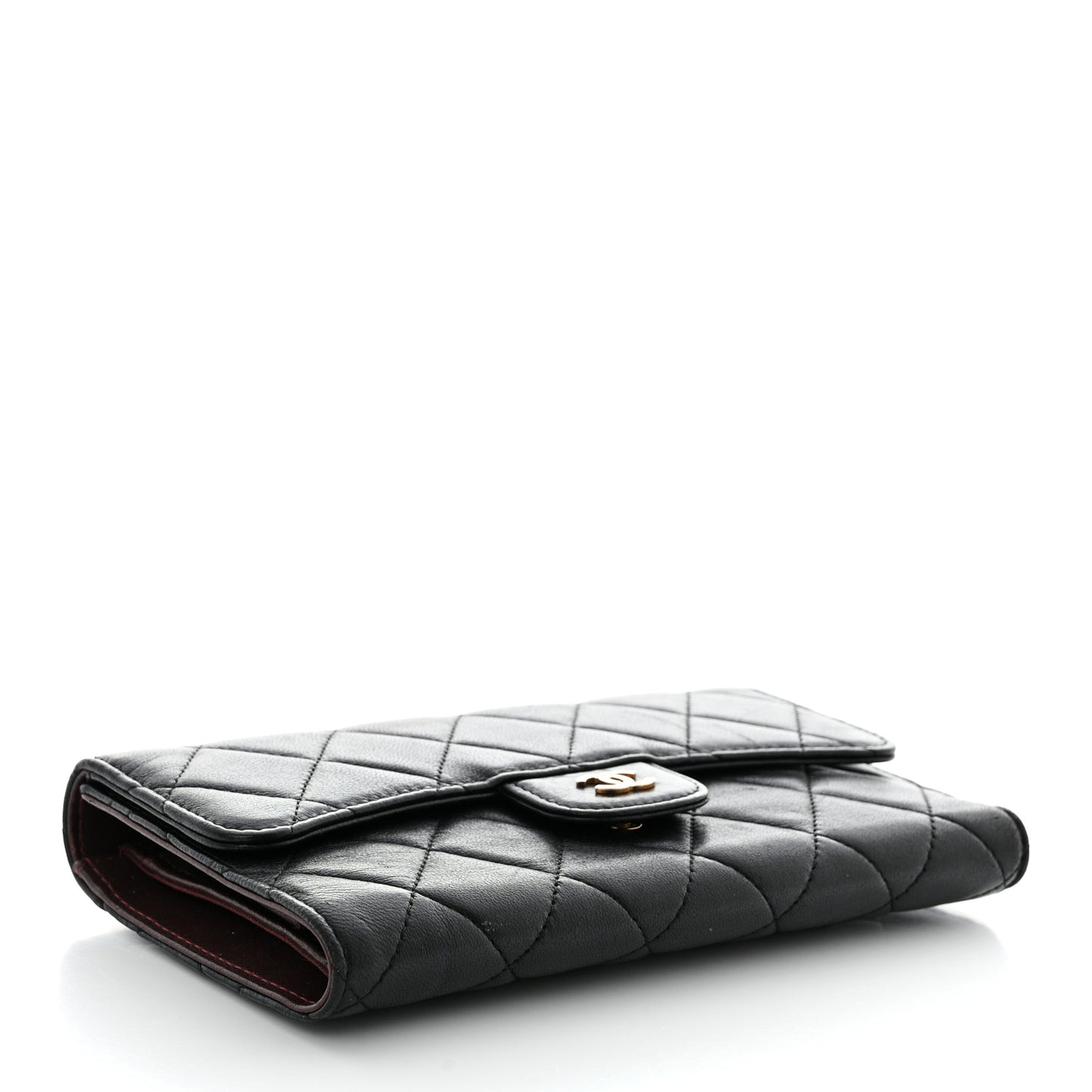 Lambskin Quilted Large Flap Wallet Black