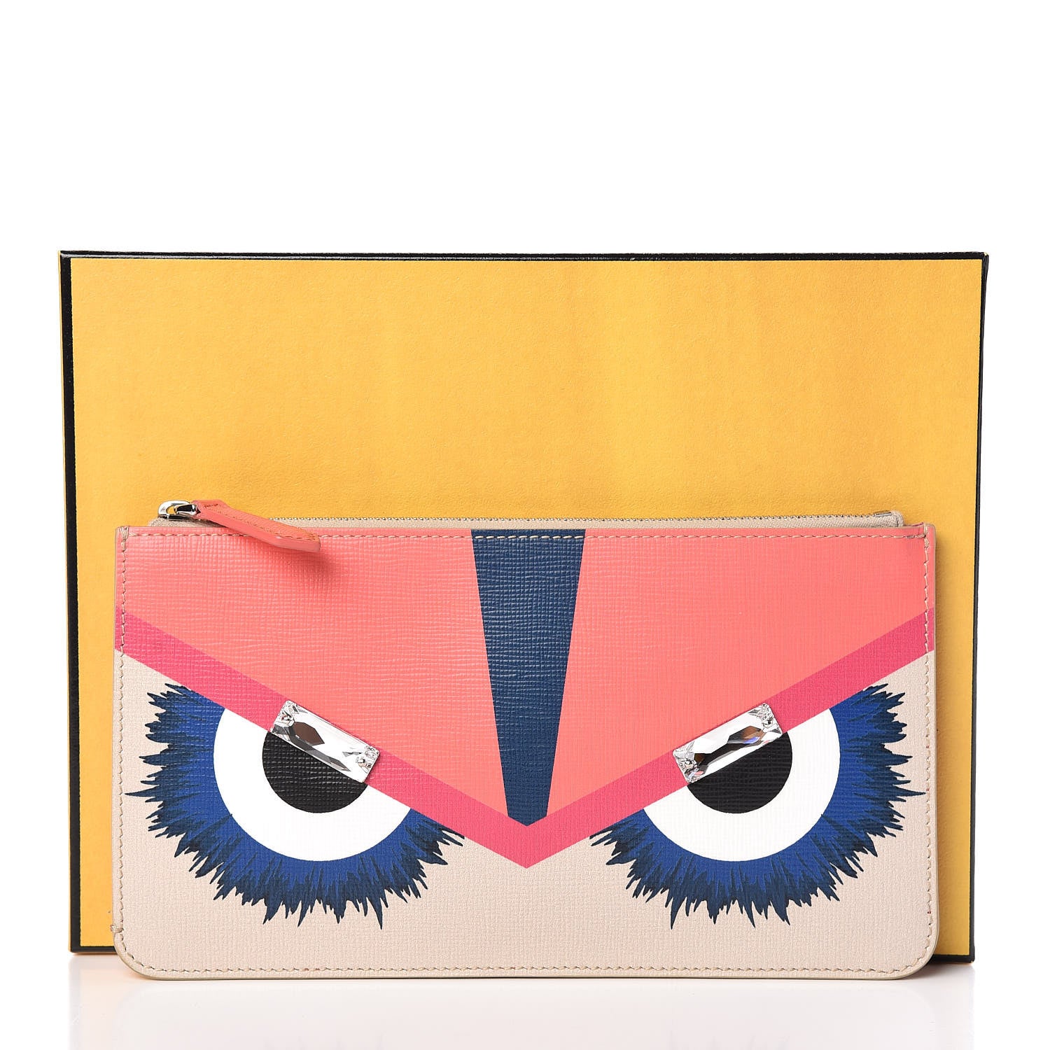 Fendi Vitello Elite Crystal Eye Monster Zip Pouch Bellini Multicolor 8 of 8