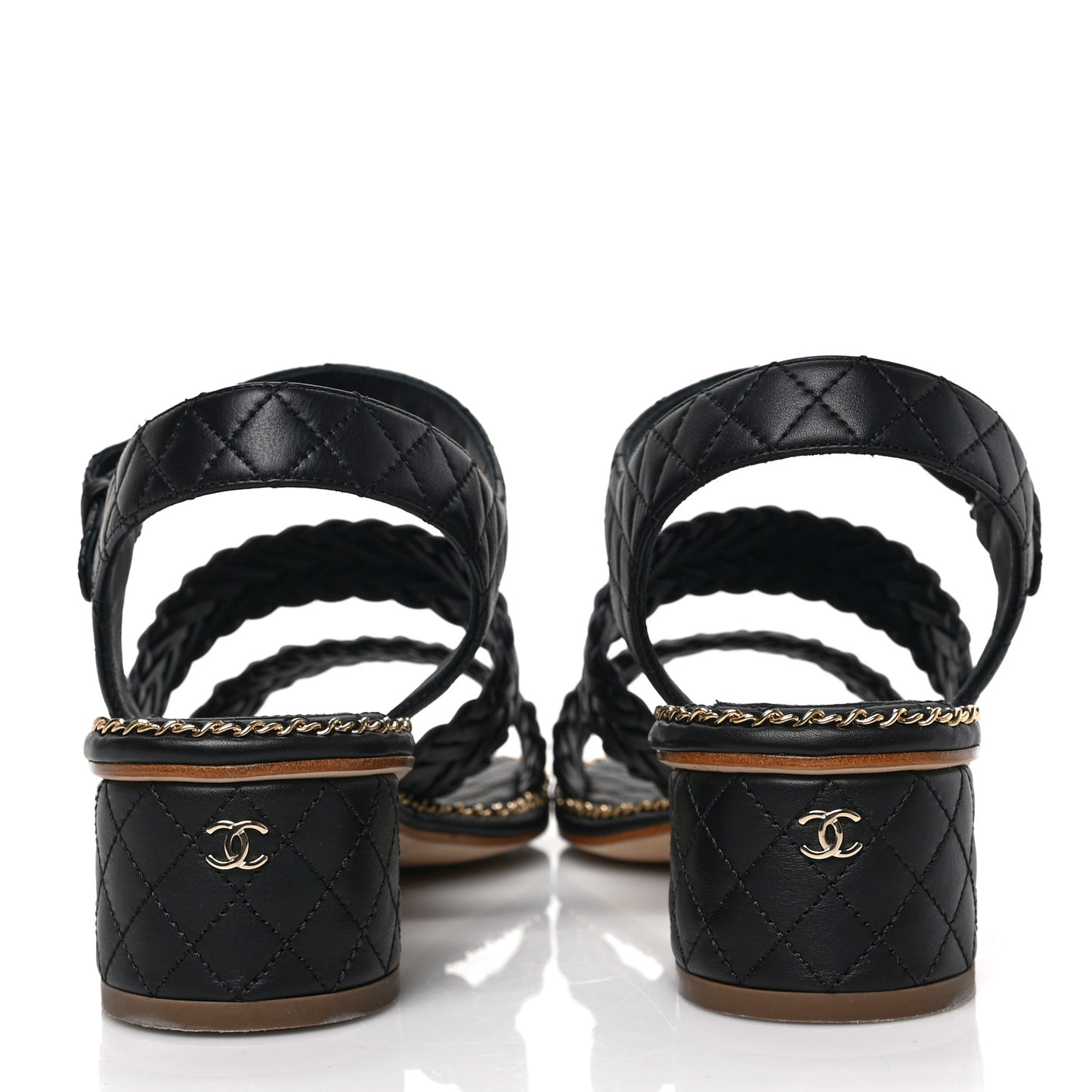 Calfskin Woven Chain Around CC Sandals 40.5 Black