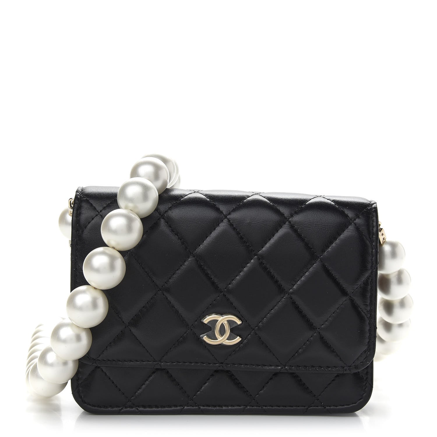 Chanel Calfskin Quilted Mini Maxi Pearls Wallet On Chain WOC Black 1 of 9