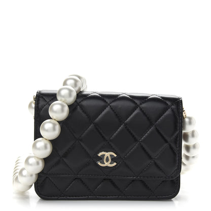 Chanel Calfskin Quilted Mini Maxi Pearls Wallet On Chain WOC Black 1 of 9