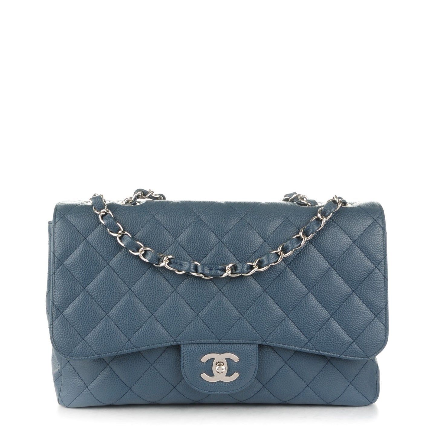 Caviar Quilted Jumbo Single Flap Blue