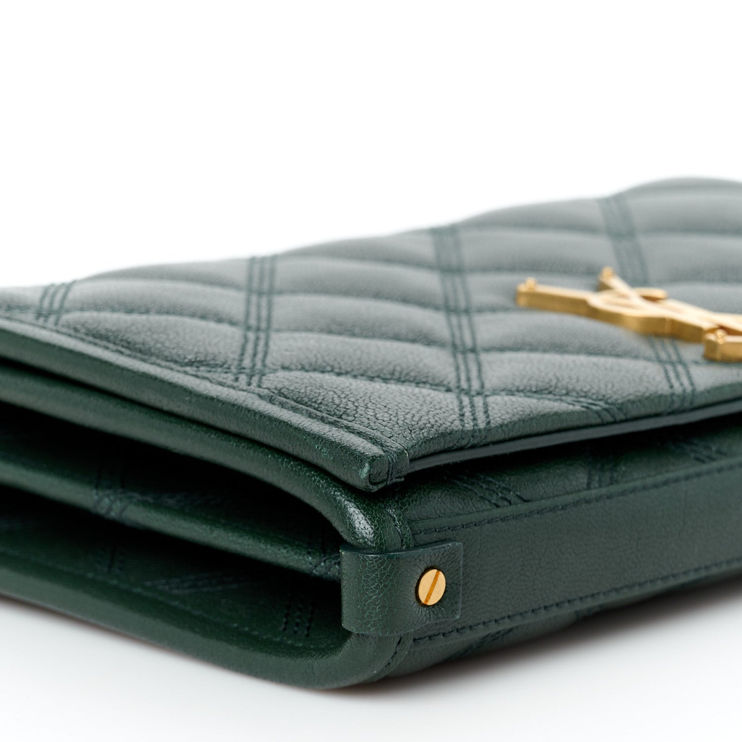 Saint Laurent Lambskin Diamond Quilted Becky Chain Wallet Vert Fonce 9 of 11