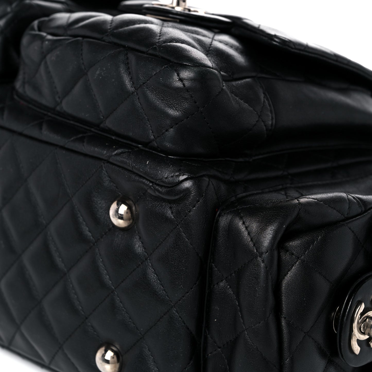 Calfskin Quilted Large Cambon Multipocket Reporter Black White