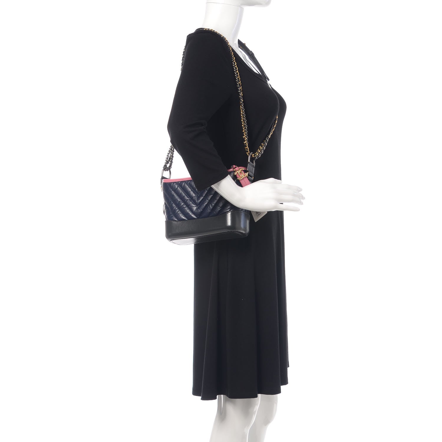 Chanel Aged Calfskin Chevron Quilted Small Gabrielle Hobo Dark Pink Navy 3 of 12