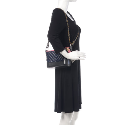 Chanel Aged Calfskin Chevron Quilted Small Gabrielle Hobo Dark Pink Navy 3 of 12