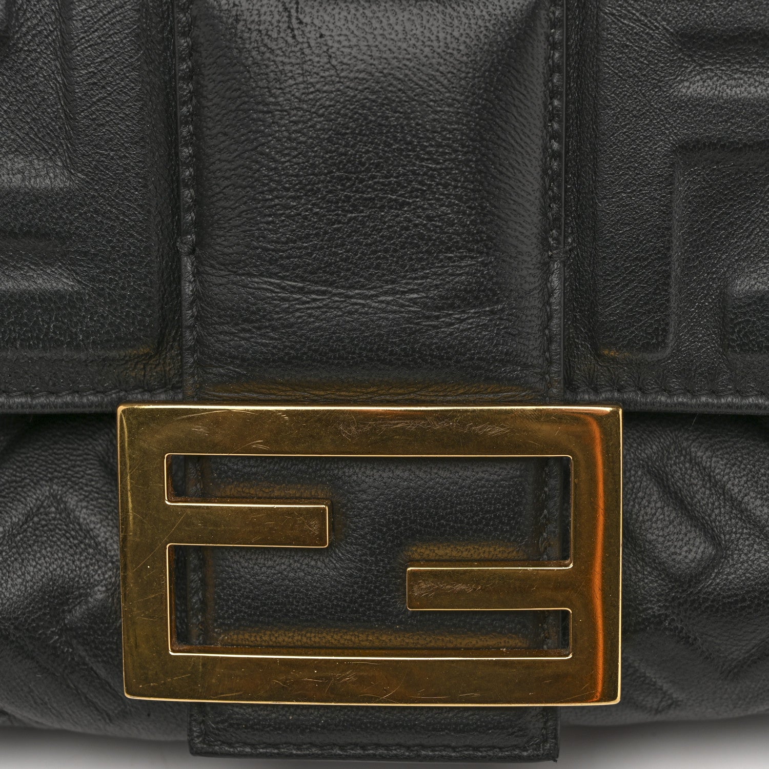 Fendi Nappa FF 1974 Embossed Large Baguette Black 12 of 17