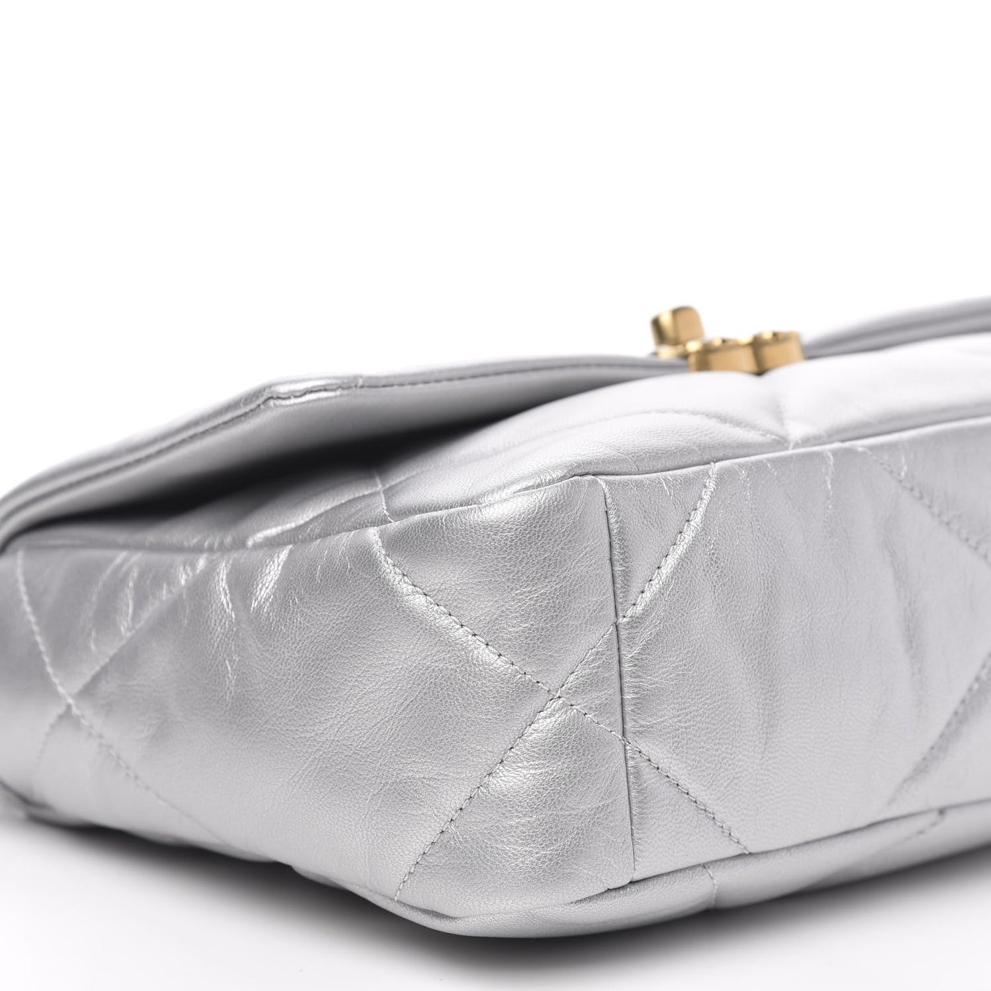 Metallic Goatskin Quilted Medium 19 Flap Silver