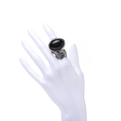 Saint Laurent Glass Cabochon Gunmetal Arty Ovale Ring 6 Black 2 of 6