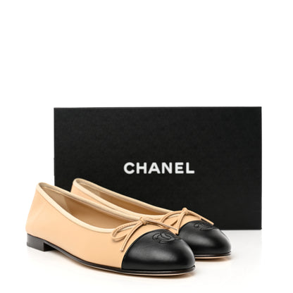 Chanel Lambskin Cap Toe Ballerina Flats 38.5 Beige Black 9 of 9