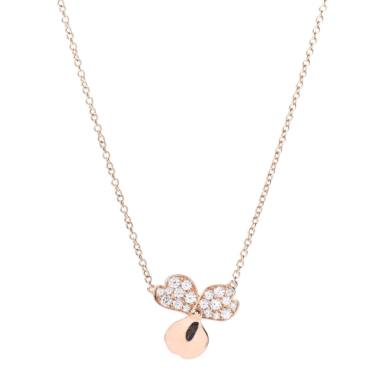 18K Rose Gold Diamond Paper Flowers Pendant Necklace
