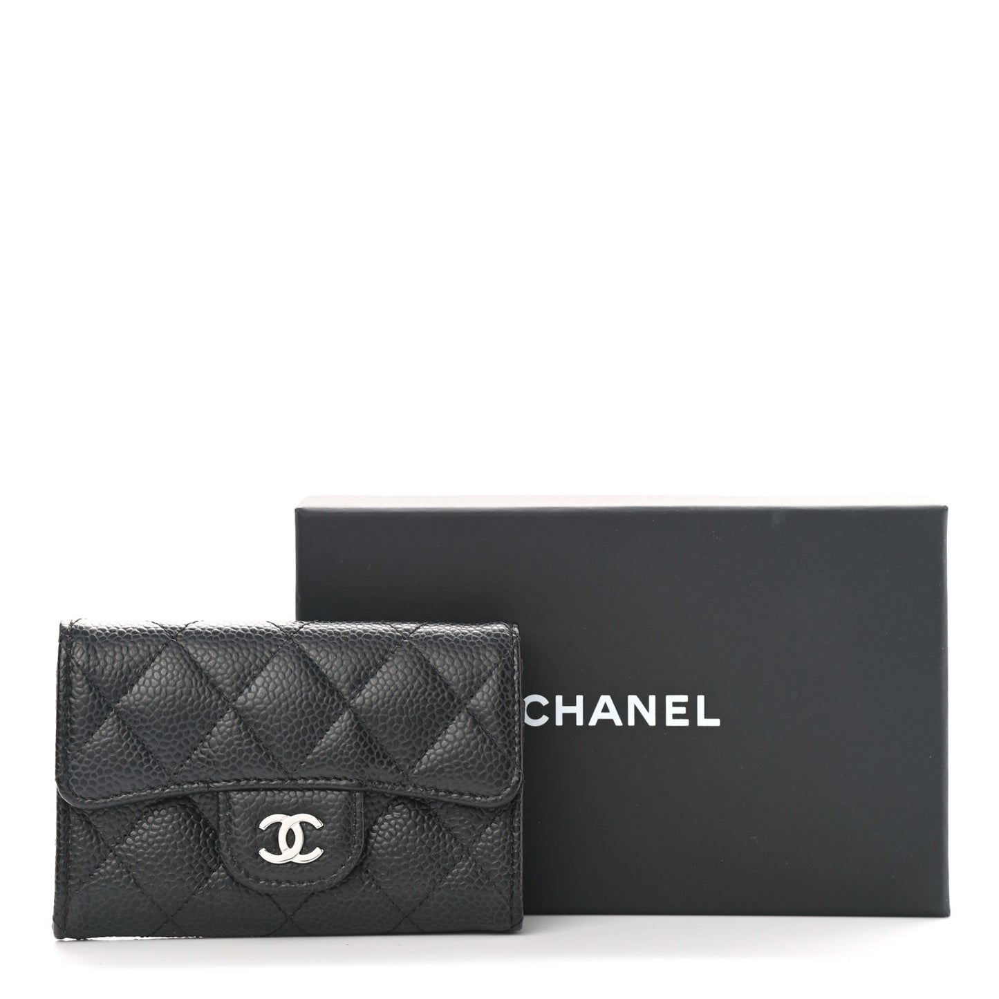 Caviar Quilted Flap Card Holder Wallet Black