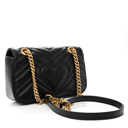 Gucci Calfskin Matelasse Mini GG Marmont Shoulder Bag Black 3 of 12