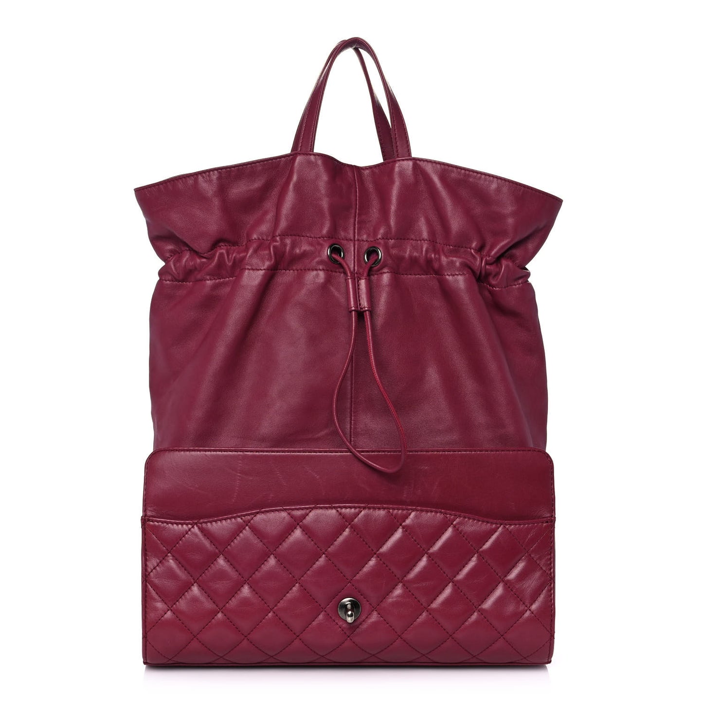 Lambskin Quilted Jumbo Grocery By Chanel Drawstring Shopping Bag Dark Pink
