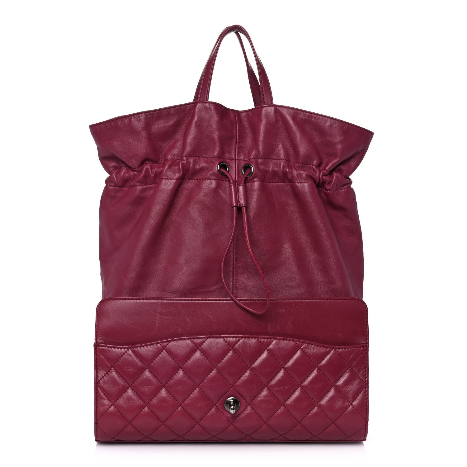 Chanel Lambskin Quilted Jumbo Grocery By Chanel Drawstring Shopping Bag Dark Pink 3 of 14