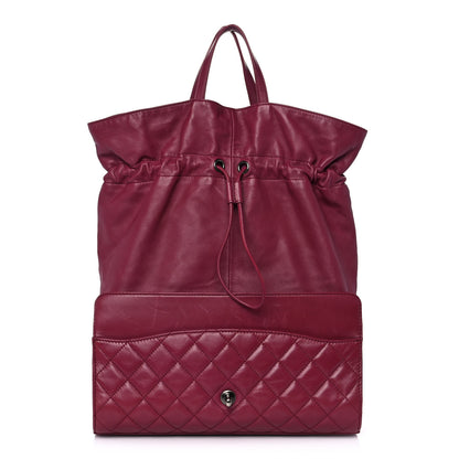 Chanel Lambskin Quilted Jumbo Grocery By Chanel Drawstring Shopping Bag Dark Pink 3 of 14