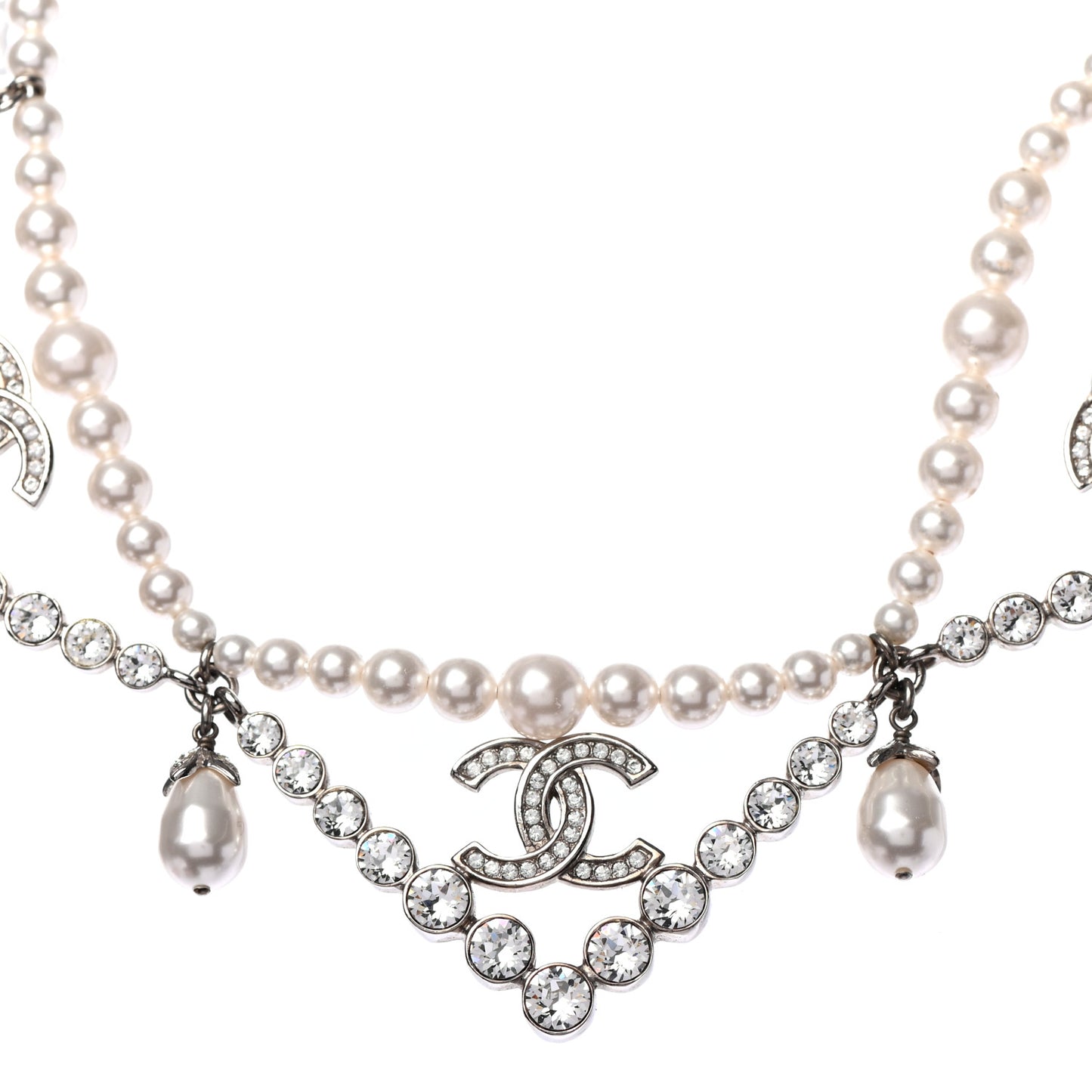 Crystal Pearl CC Choker Necklace Silver