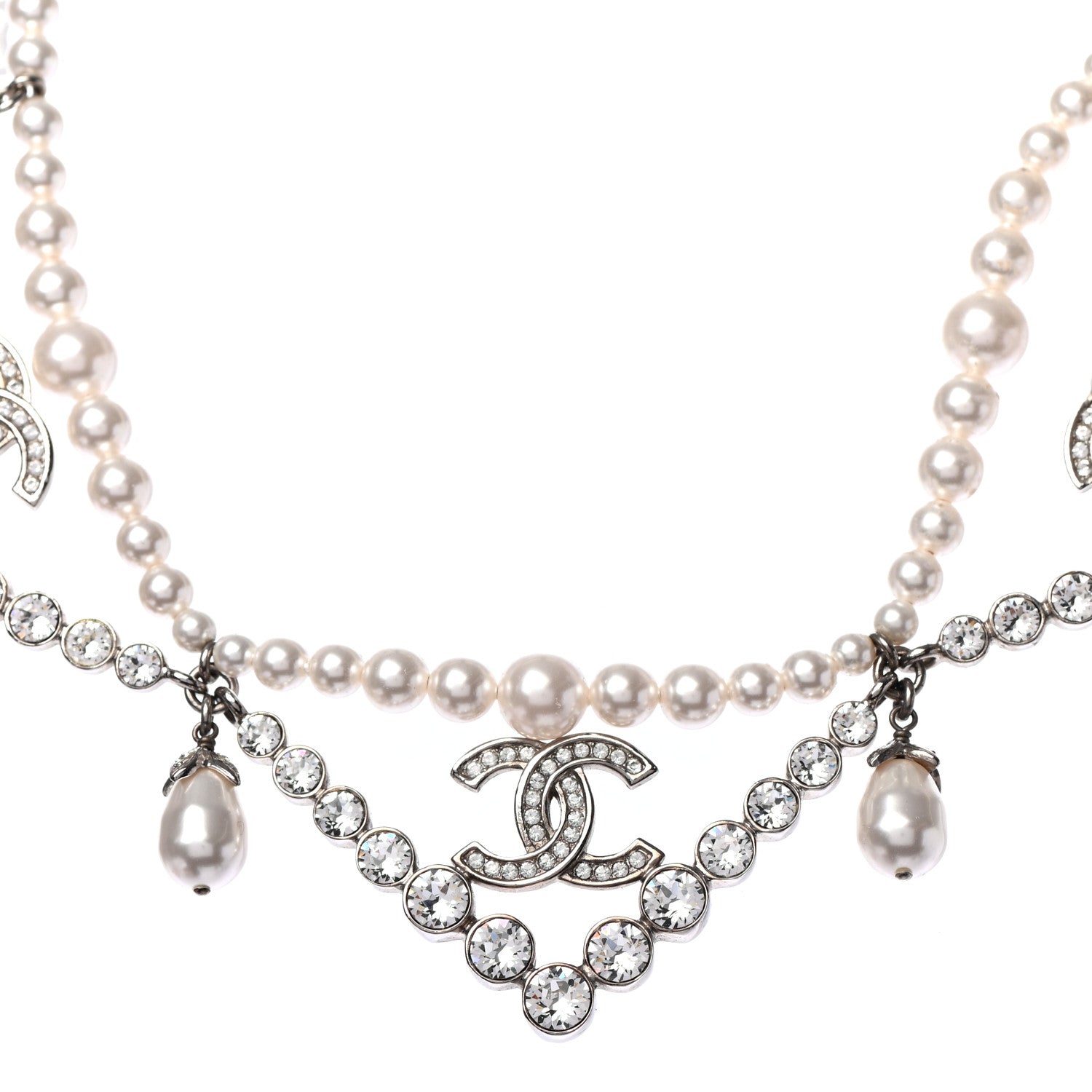 Chanel Crystal Pearl CC Choker Necklace Silver 4 of 5