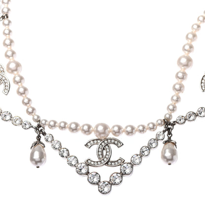 Chanel Crystal Pearl CC Choker Necklace Silver 4 of 5
