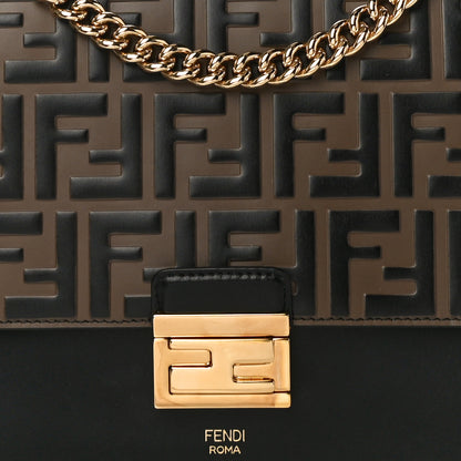 Fendi Vitello Liberty Bi-Color FF 1974 Embossed Chain Strap Kan U Shoulder Bag Black Maya 7 of 9