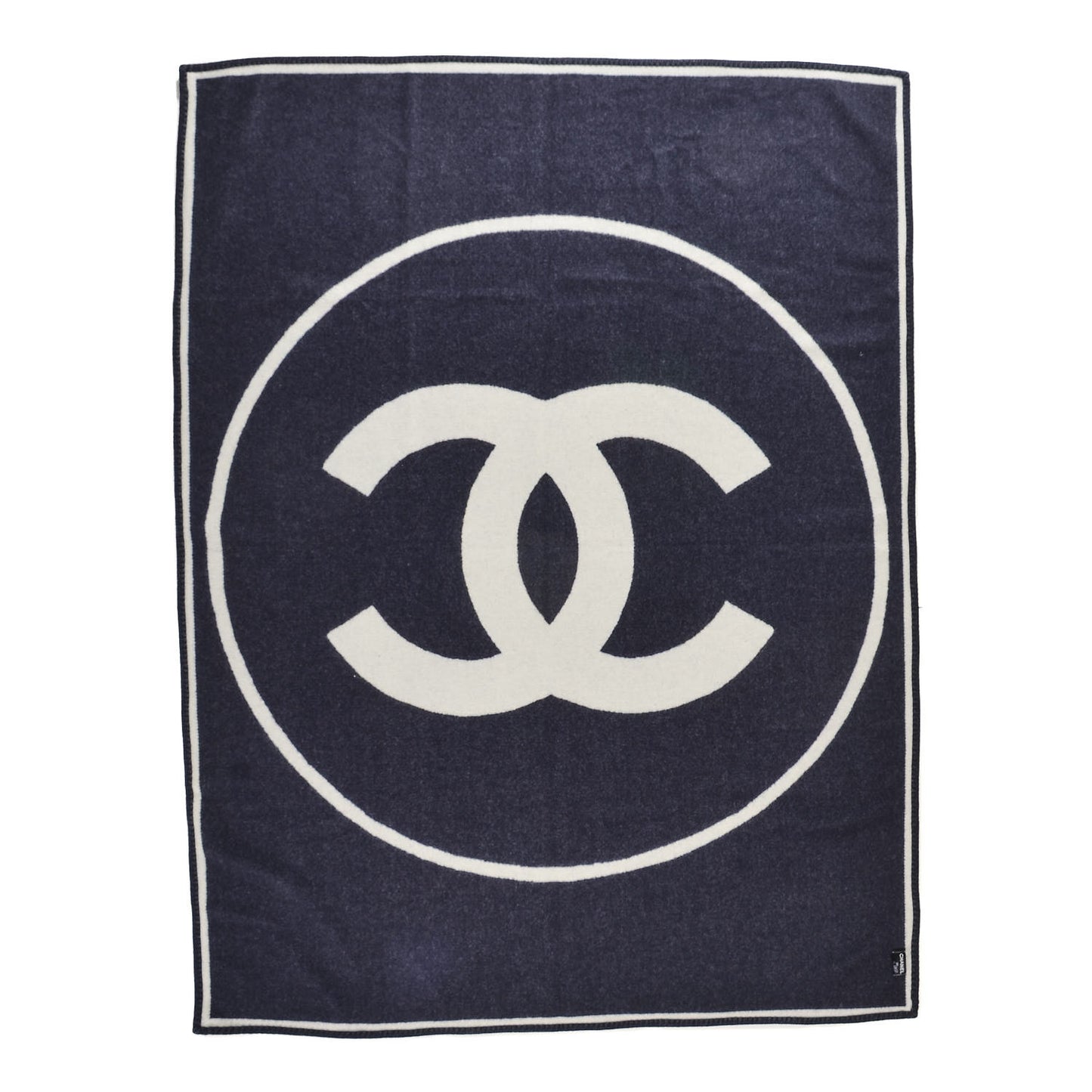 Merino Wool Cashmere CC Throw Blanket Navy White