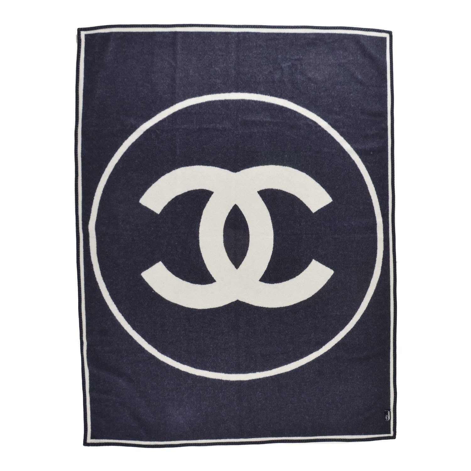 Chanel Merino Wool Cashmere CC Throw Blanket Navy White 1 of 4