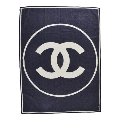 Chanel Merino Wool Cashmere CC Throw Blanket Navy White 1 of 4